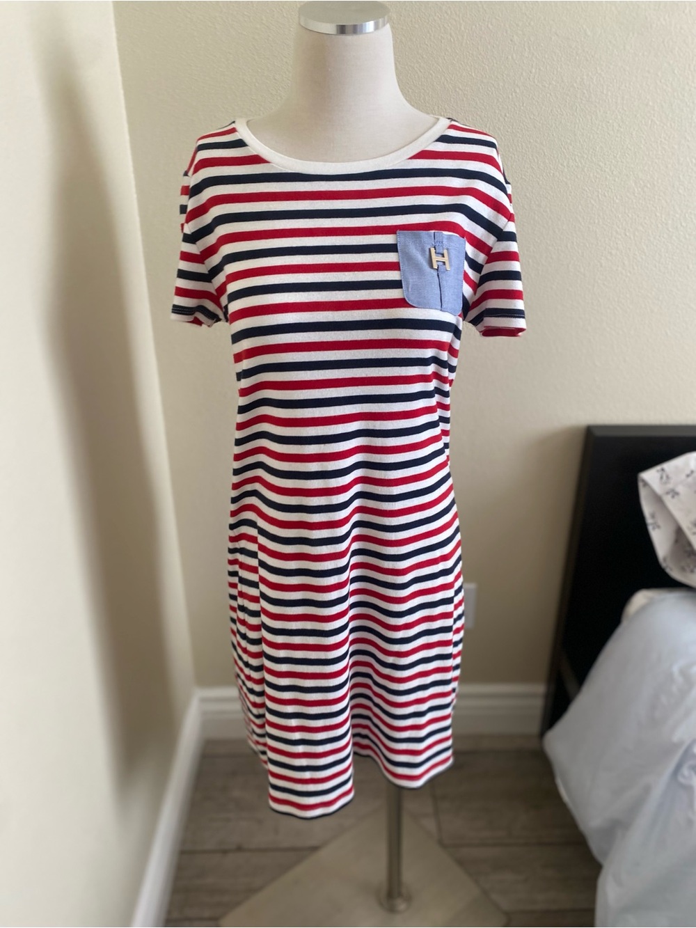 Tommy Hilfiger Red White and Navy Striped Pocket Tee Dress